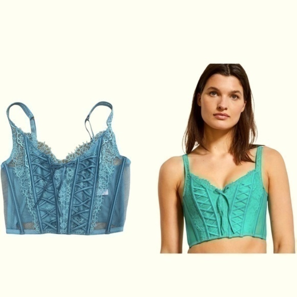 Victoria’s Secret Dream Angels Unlined Lace-Up Corset Top dusty blue